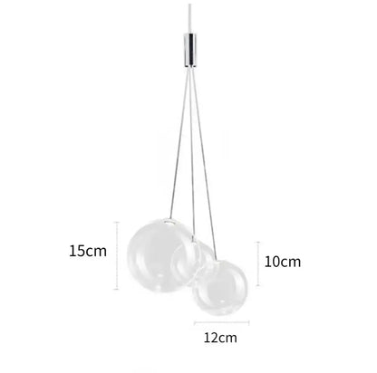 Modern clear bubble glass pendant light with two transparent glass spheres and chrome fixture for dining room decorbites bubble glass