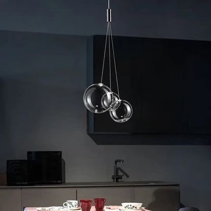 Modern clear bubble glass pendant lights with three transparent spherical bulbs for kitchen island decorbites bubble glass