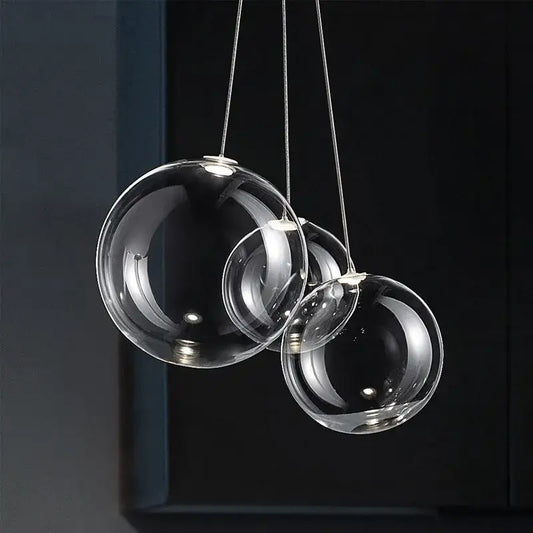 Modern clear bubble glass pendant lights with spherical clear glass shades for kitchen island decorbites bubble glass design