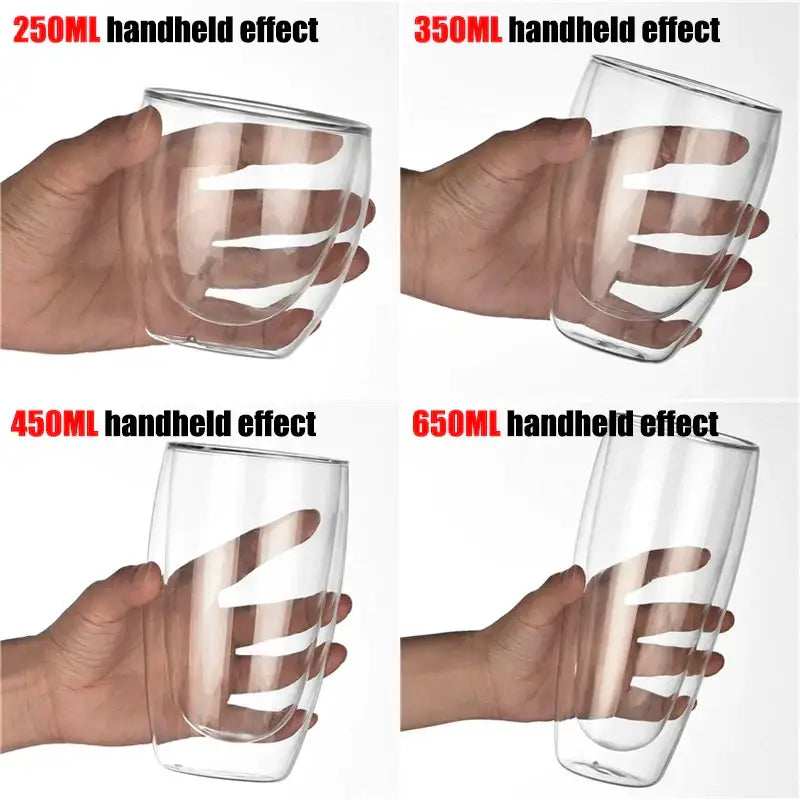Modern clear double wall borosilicate glass espresso cups set in 250ml 350ml 450ml and 650ml capacities