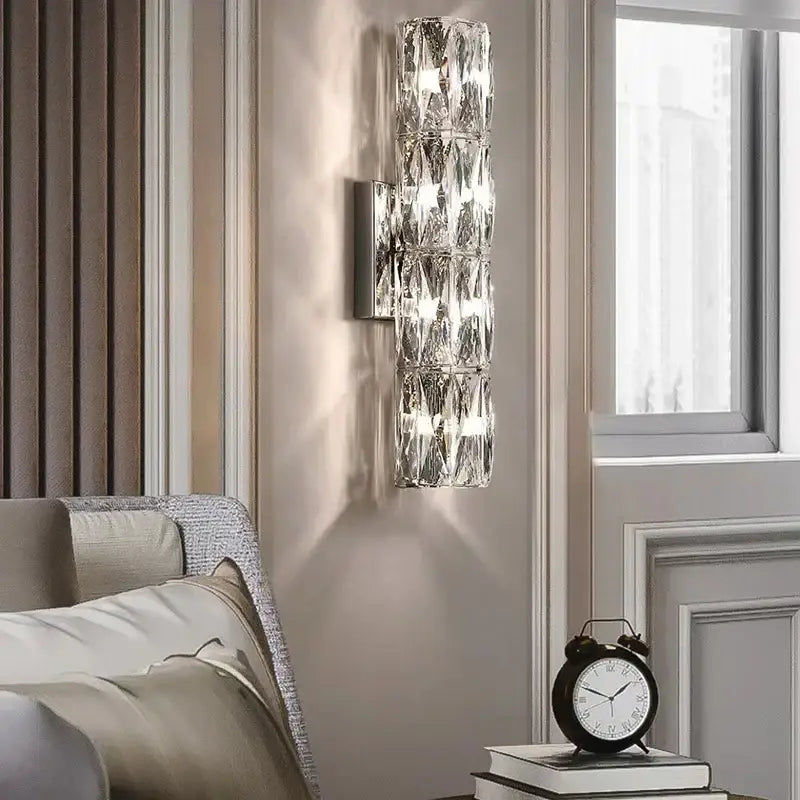 Modern clear faceted decorbites crystal wall lamp with crystal-encrusted cylindrical design for luxury living room decorbites crystal high-end