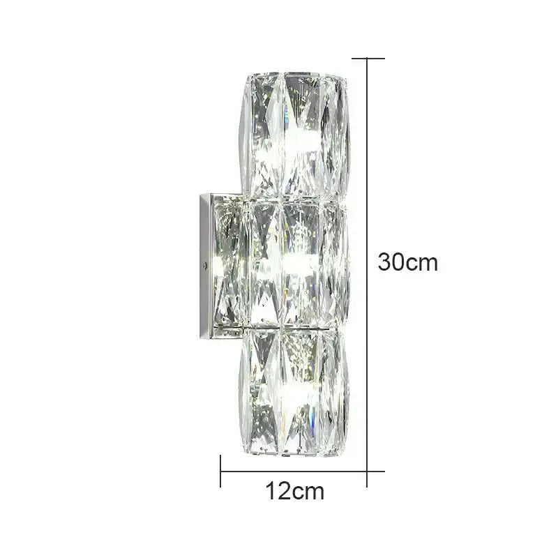 Modern clear faceted crystal wall lamp with three stacked glass segments and silver bracket by decorbites crystal high-end