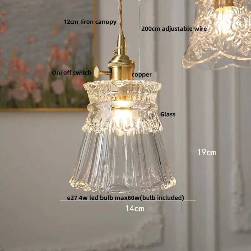 Modern clear glass copper pendant light with brass-finished copper switch and iron canopy for kitchen decorbites lighting