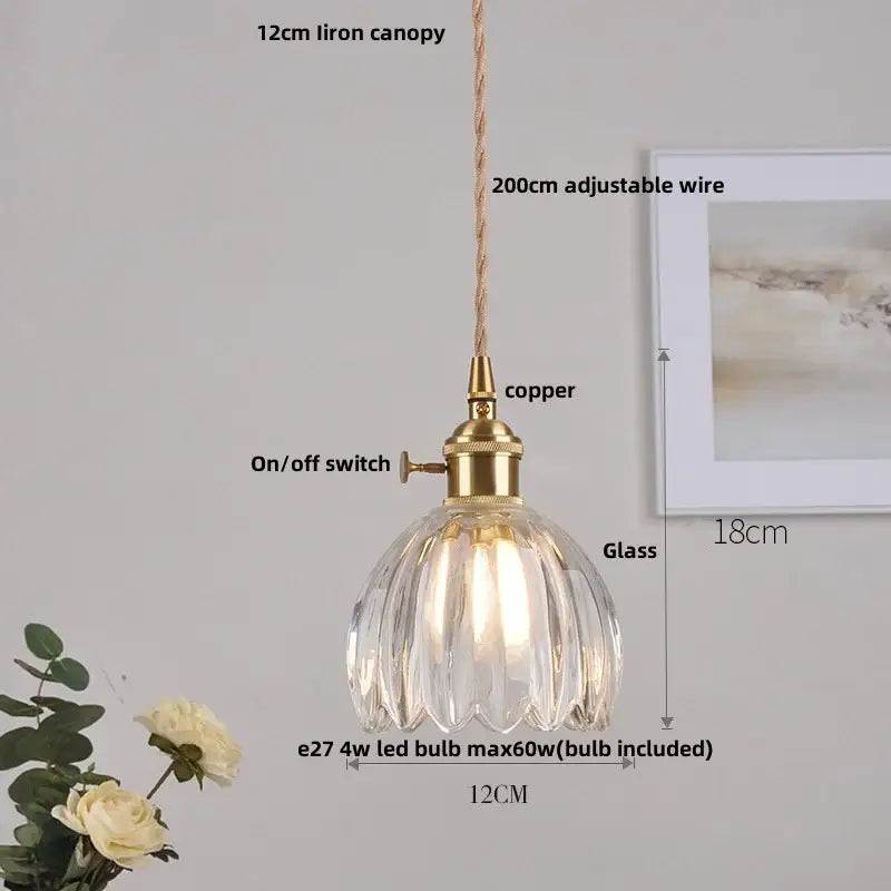 Modern clear glass copper pendant light with ribbed glass and brass-finished fixture for decorbites clear glass decor