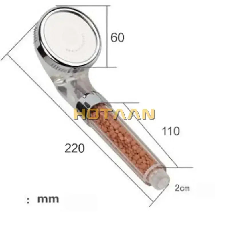 Modern clear glass crystal anion handheld shower head with chrome finish and reddish-brown filter beads by decorbites crystal anion