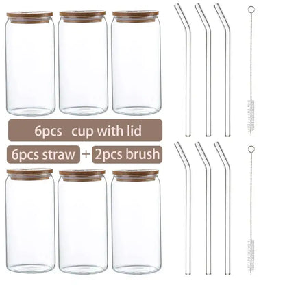 Set of six modern clear glass cups with brown bamboo lids ideal for kitchen use decorbites glass cup collection