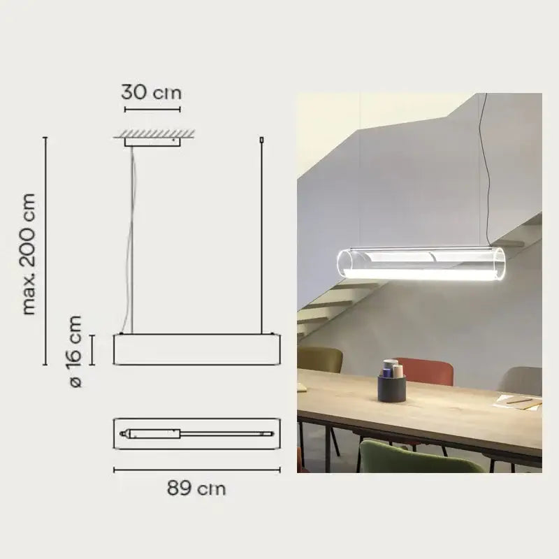 Modern clear glass cylinder pendant light with frosted white led lighting for dining room use