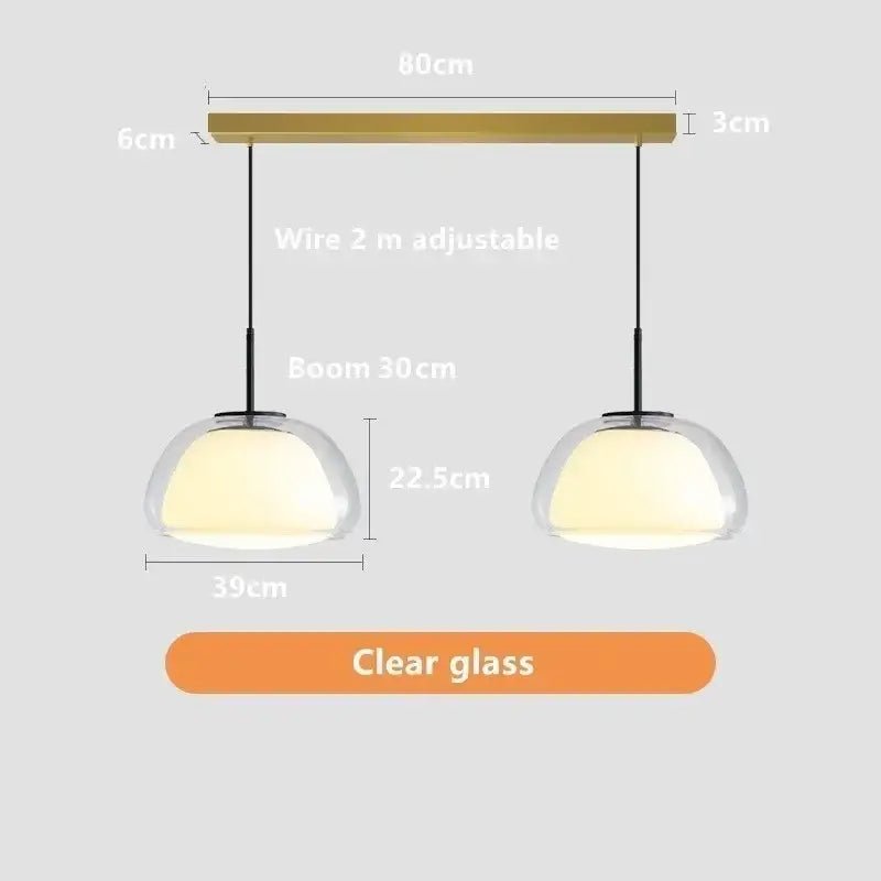 Modern clear glass jelly pendant lamp with brass-colored bar featuring double pendant lamp for living room dining room