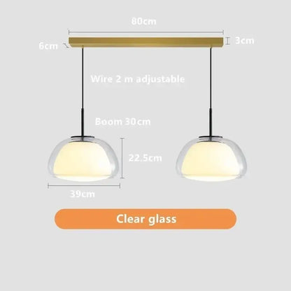 Modern clear glass jelly pendant lamp with brass-colored bar featuring double pendant lamp for living room dining room