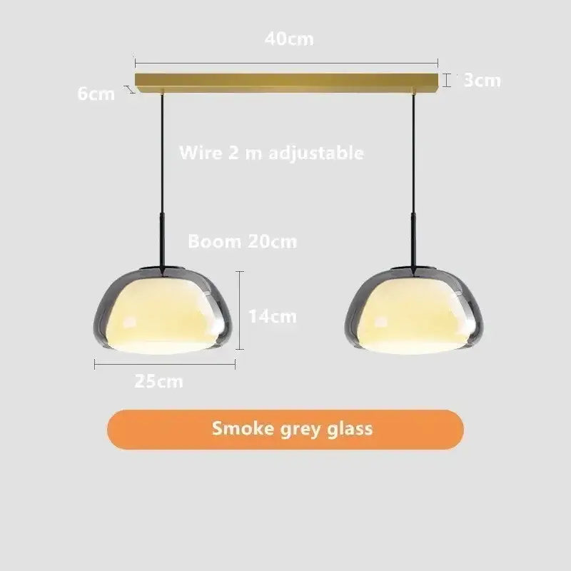 Modern jelly pendant lamp with smoke grey glass shades and brass finish for living and dining room use