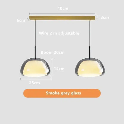 Modern jelly pendant lamp with smoke grey glass shades and brass finish for living and dining room use