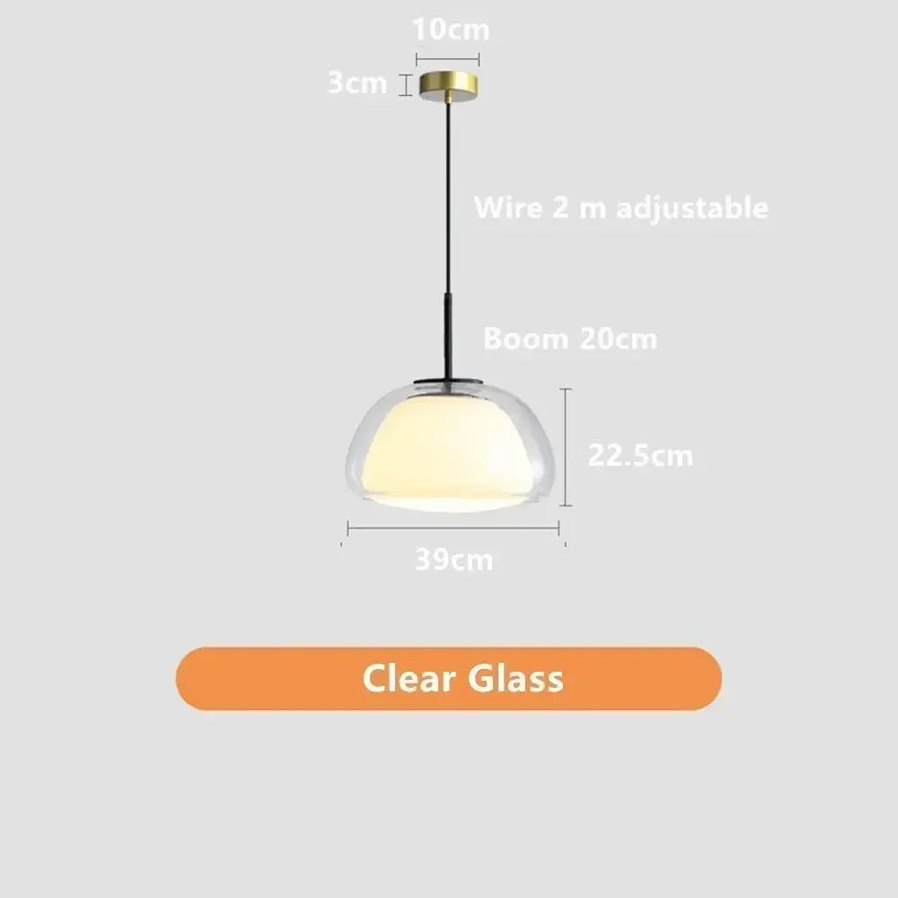 Modern clear glass jelly pendant lamp with brass ceiling mount and black wire for living room and dining room
