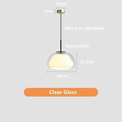 Modern clear glass jelly pendant lamp with brass ceiling mount and black wire for living room and dining room