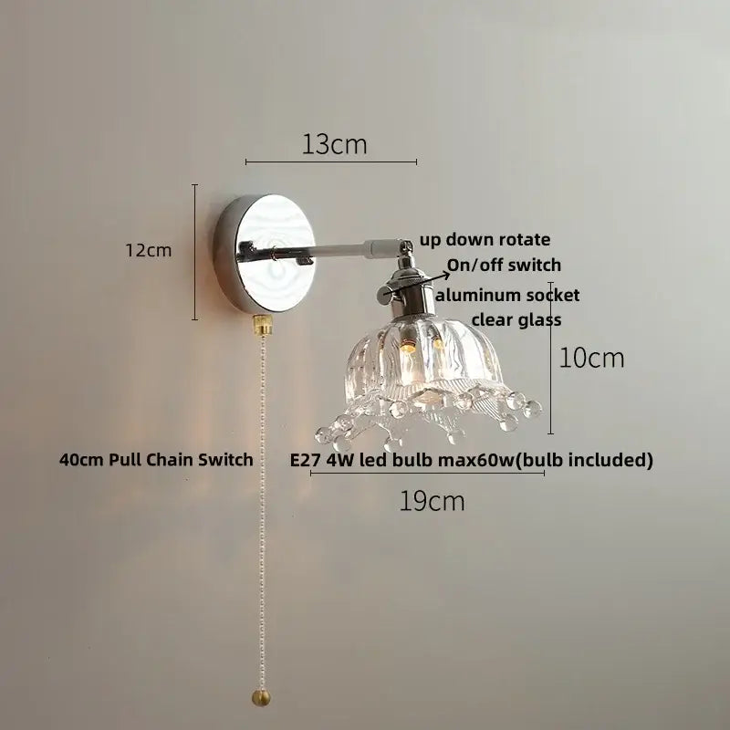 Modern clear glass led wall lamp with polished chrome finish and adjustable arm by decorbites clear glass for bedroom decor