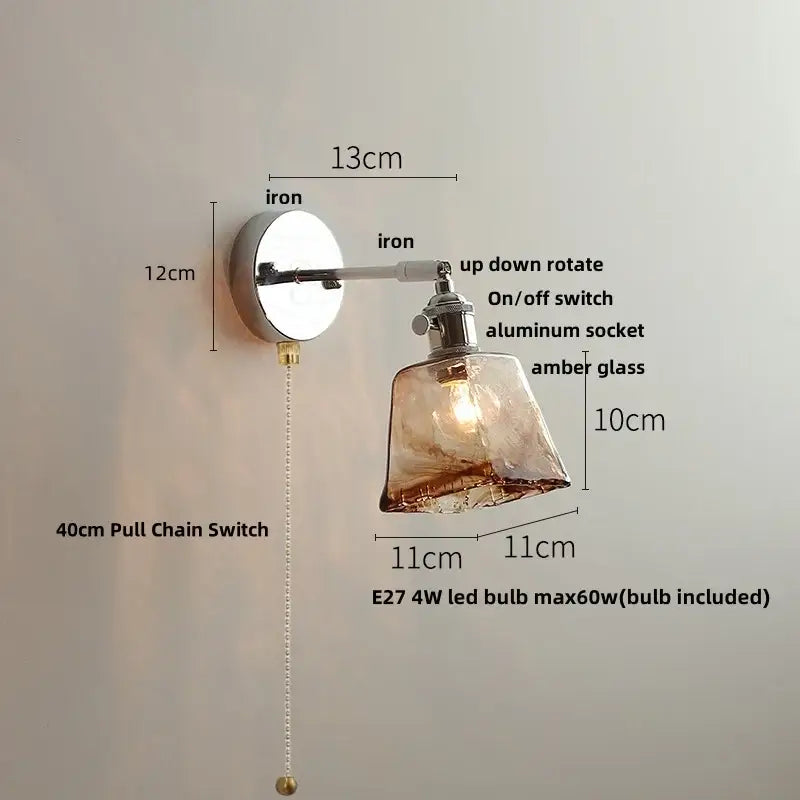 Vintage-style wall lamp with polished iron base amber glass shade and adjustable arm perfect for decorbites clear glass lighting