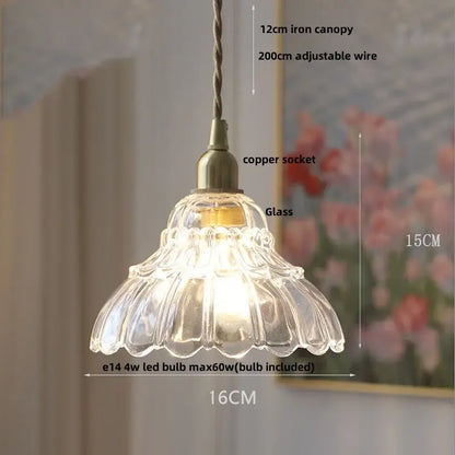 Modern clear glass led pendant lamp with fluted petal design and brass copper socket for kitchen lighting