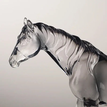 Modern clear horse resin sculpture with black streaks in mane for living room decorbites clear horse decor