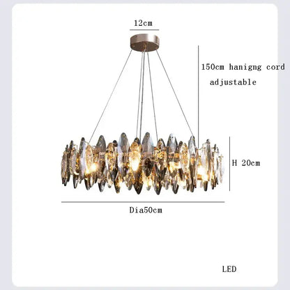 Modern clear and smoky decorbites crystal led chandelier with circular faceted glass pieces and adjustable hanging cord