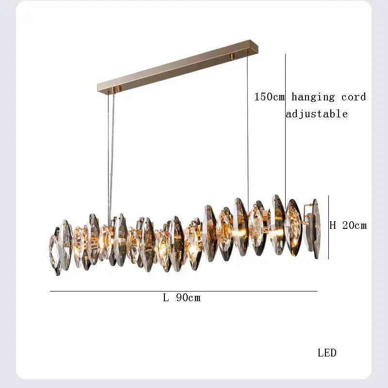 Modern clear and smoky crystal led chandelier with gold-toned rectangular mount and cascading faceted discs decorbites crystal led