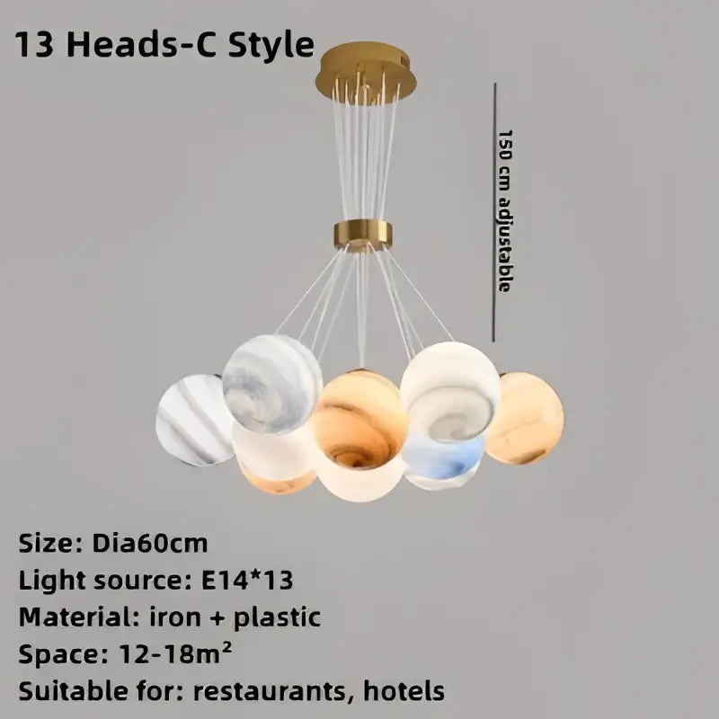 Modern cloud bubble ball pendant chandelier for children room features 13 earthy glass globes on brass iron frame decorbites bubble ball