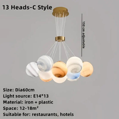 Modern cloud bubble ball pendant chandelier for children room features 13 earthy glass globes on brass iron frame decorbites bubble ball