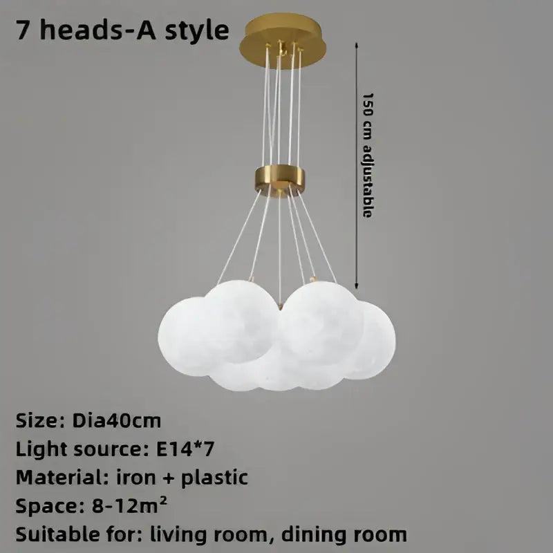 Modern cloud bubble ball pendant chandelier features gold-toned fixture with seven frosted white light heads for children room decorbites bubble ball