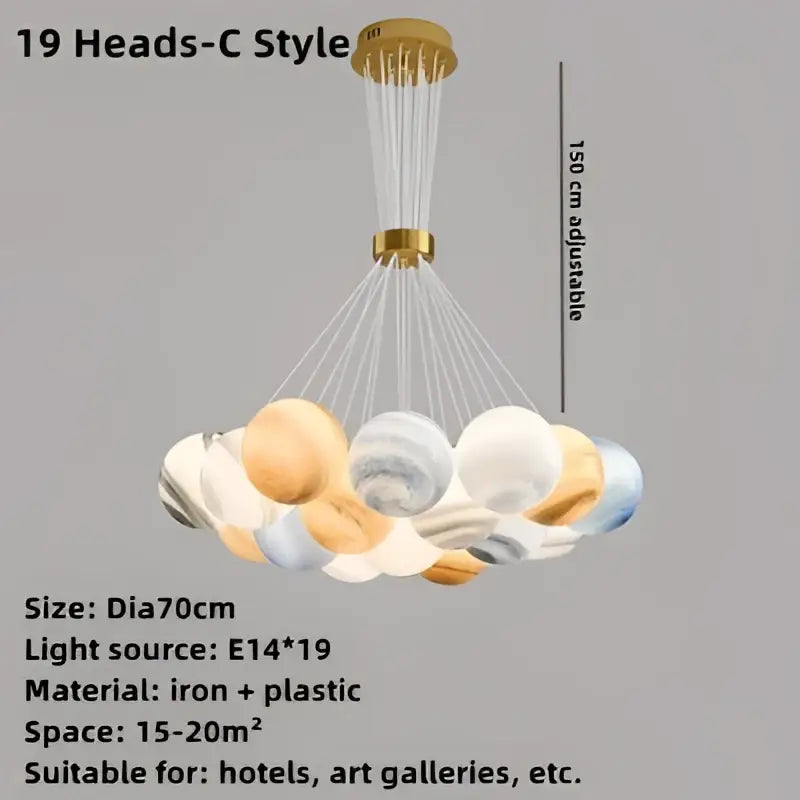 Modern cloud bubble ball pendant chandelier with gold iron frame and 19 soft white beige blue orbs for children room decorbites bubble ball