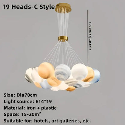 Modern cloud bubble ball pendant chandelier with gold iron frame and 19 soft white beige blue orbs for children room decorbites bubble ball
