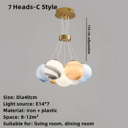 Modern cloud bubble ball pendant chandelier with gold-toned fixture and white blue amber glass globes for children room decorbites bubble ball