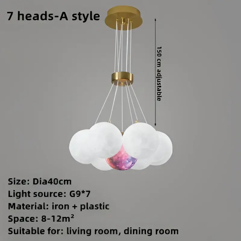 Gold-toned iron decorbites bubble ball pendant chandelier with seven cloud-shaped frosted globes for children room decor