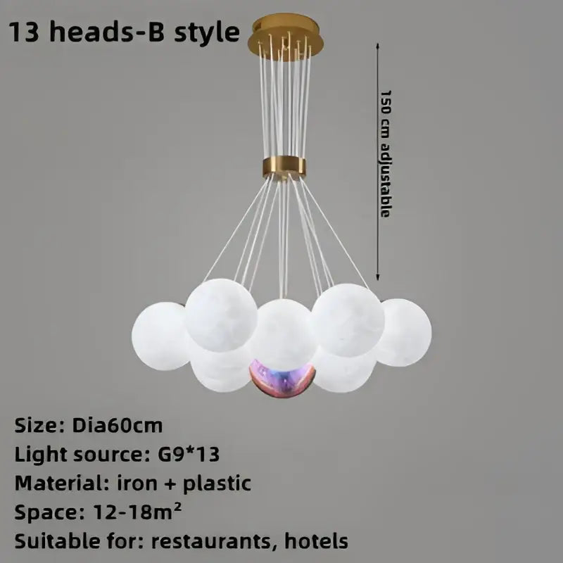 Gold-toned iron modern cloud bubble ball pendant chandelier with 13 frosted white bulbs for children room decorbites bubble ball