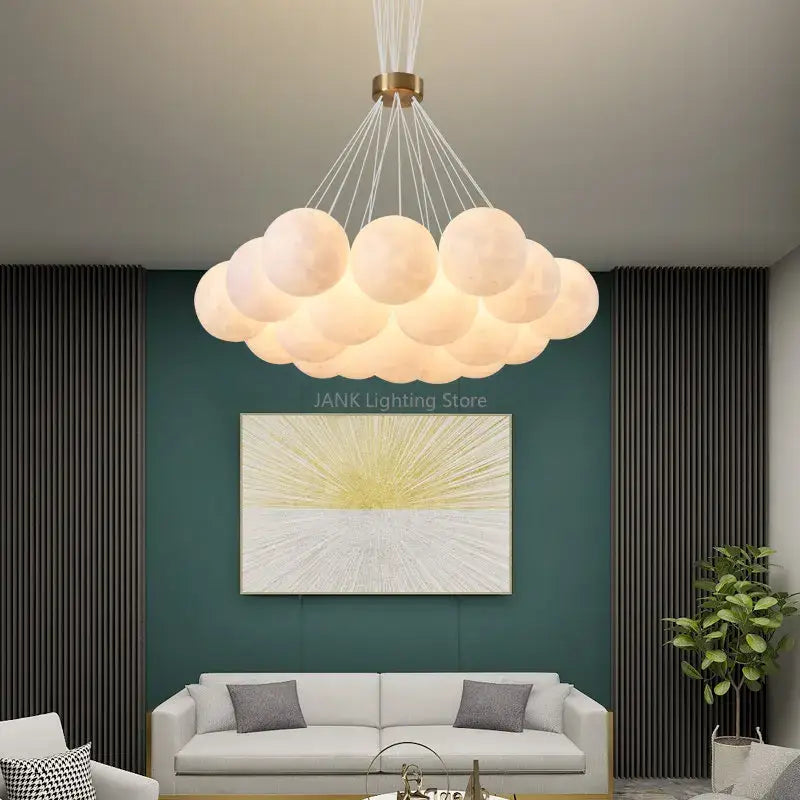 Modern cloud bubble ball pendant chandelier with off-white spherical bulbs and brass ceiling mount for children room decorbites bubble ball