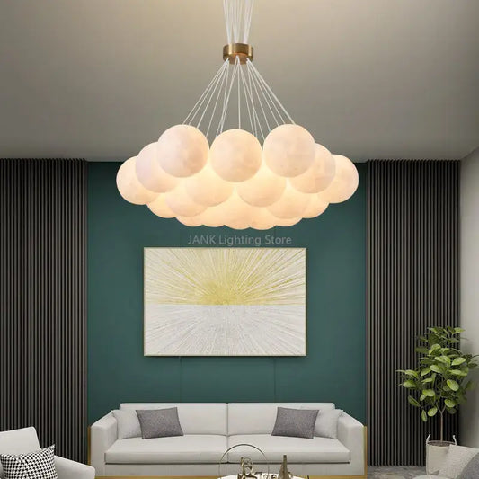 Modern cloud bubble ball pendant chandelier with off-white spherical bulbs and brass ceiling mount for children room decorbites bubble ball