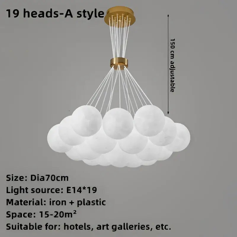Modern cloud bubble ball pendant chandelier with 19 white bulbs and brass metal fixture for children room decorbites bubble ball