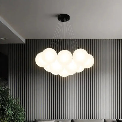 Modern cloud frosted glass ball led pendant light with multiple frosted glass spheres and black mount for living room decorbites glass ball