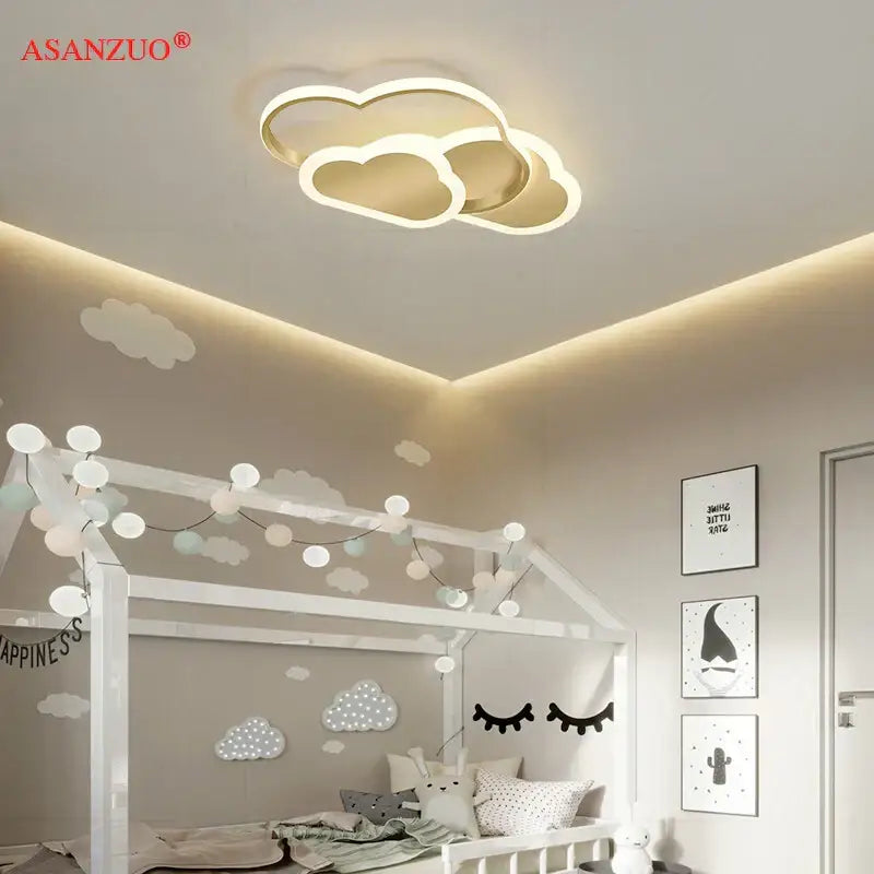 Modern gold-toned cloud pink led ceiling light with dimmable lighting for bedroom decorbites cloud pink design