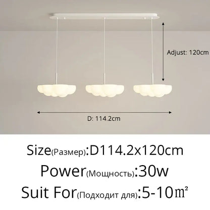 Modern cloud white floating pendant light with three softly diffused bulbs hanging from rectangular mount decorbites cloud white