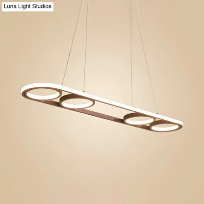 Modern coffee led ceiling pendant light with metal island lighting features a sleek rectangular frame and four led rings