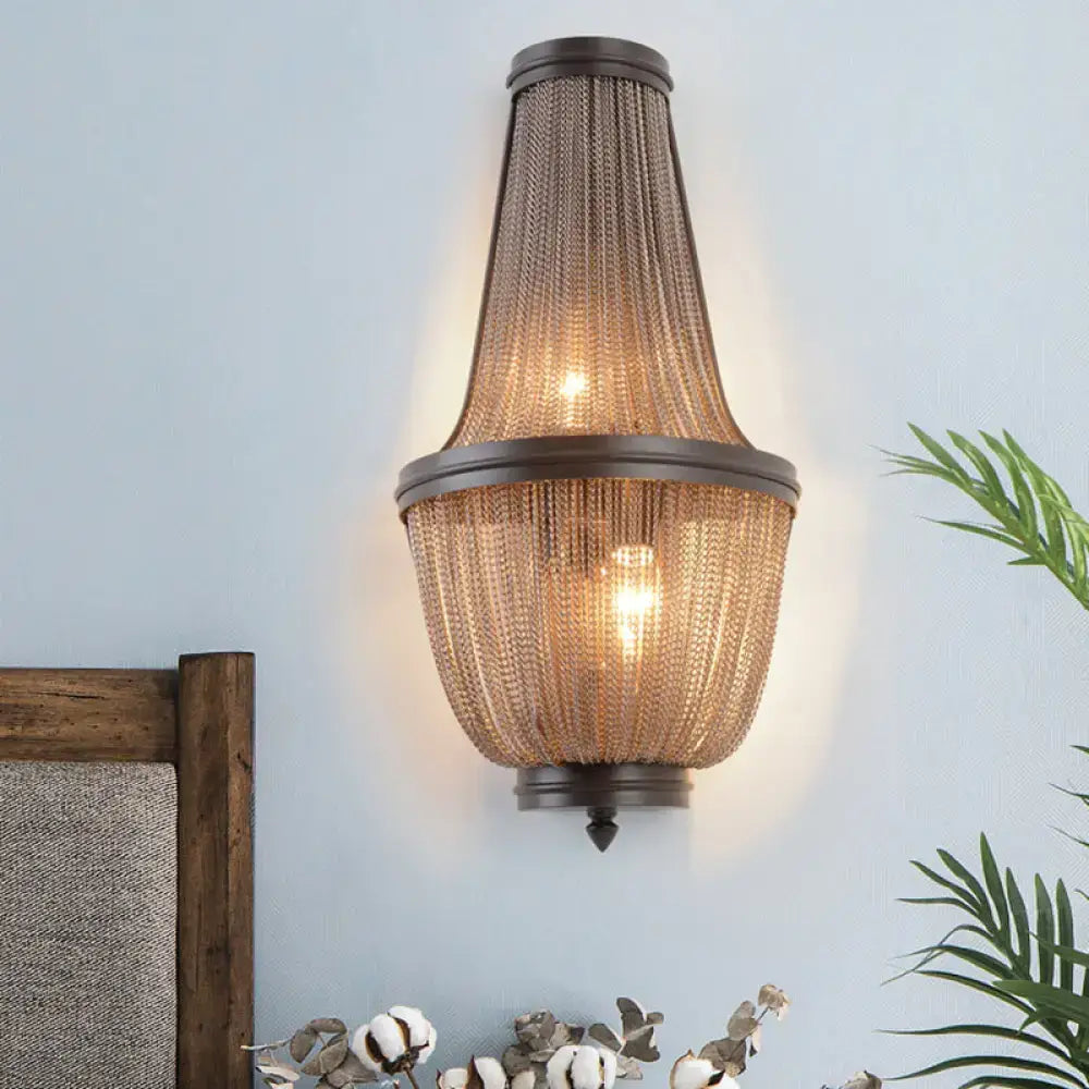 Modern coffee silver wall lamp with cascading chain-link shade and dark bronze frame for 110v-120v 220v-240v use