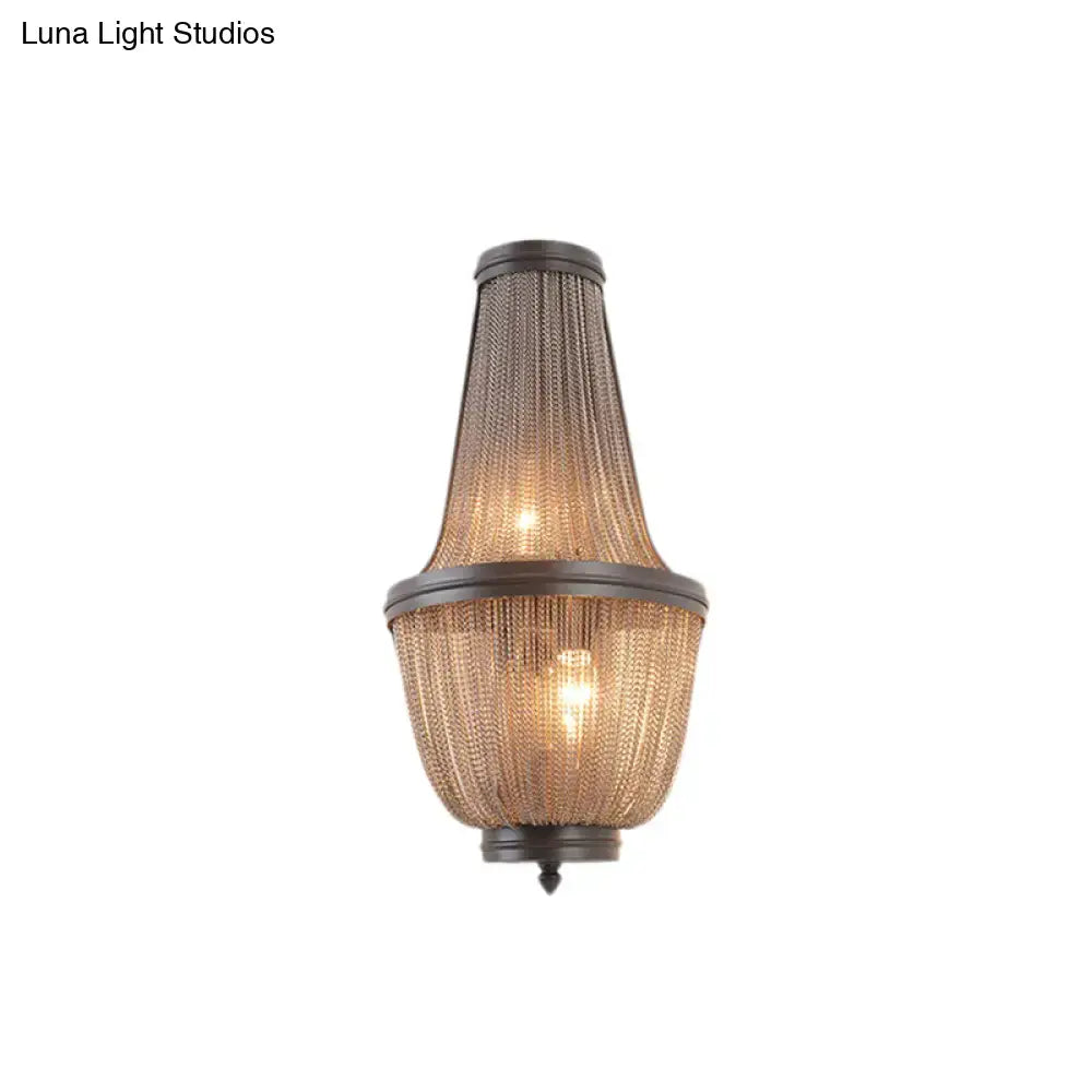 Modern coffee silver chain wall lamp with warm tiered golden mesh and dark bronze frame for 110v-120v 220v-240v use