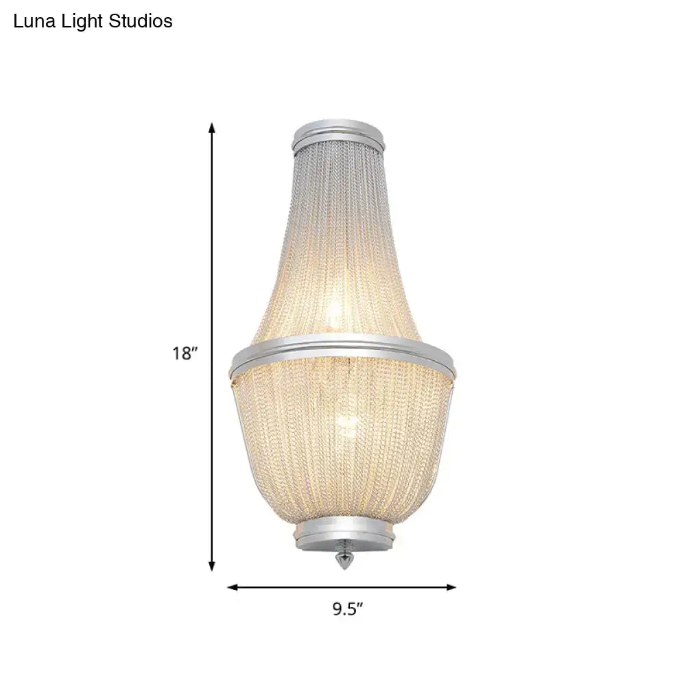 Modern coffee silver wall lamp with silver-finished chandelier and textured mesh shade for 110v-120v 220v-240v use