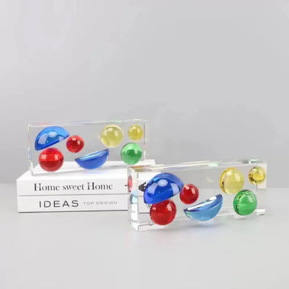 Modern colorful crystal sphere acrylic block living room ornament with vibrant red blue green and yellow glass orbs
