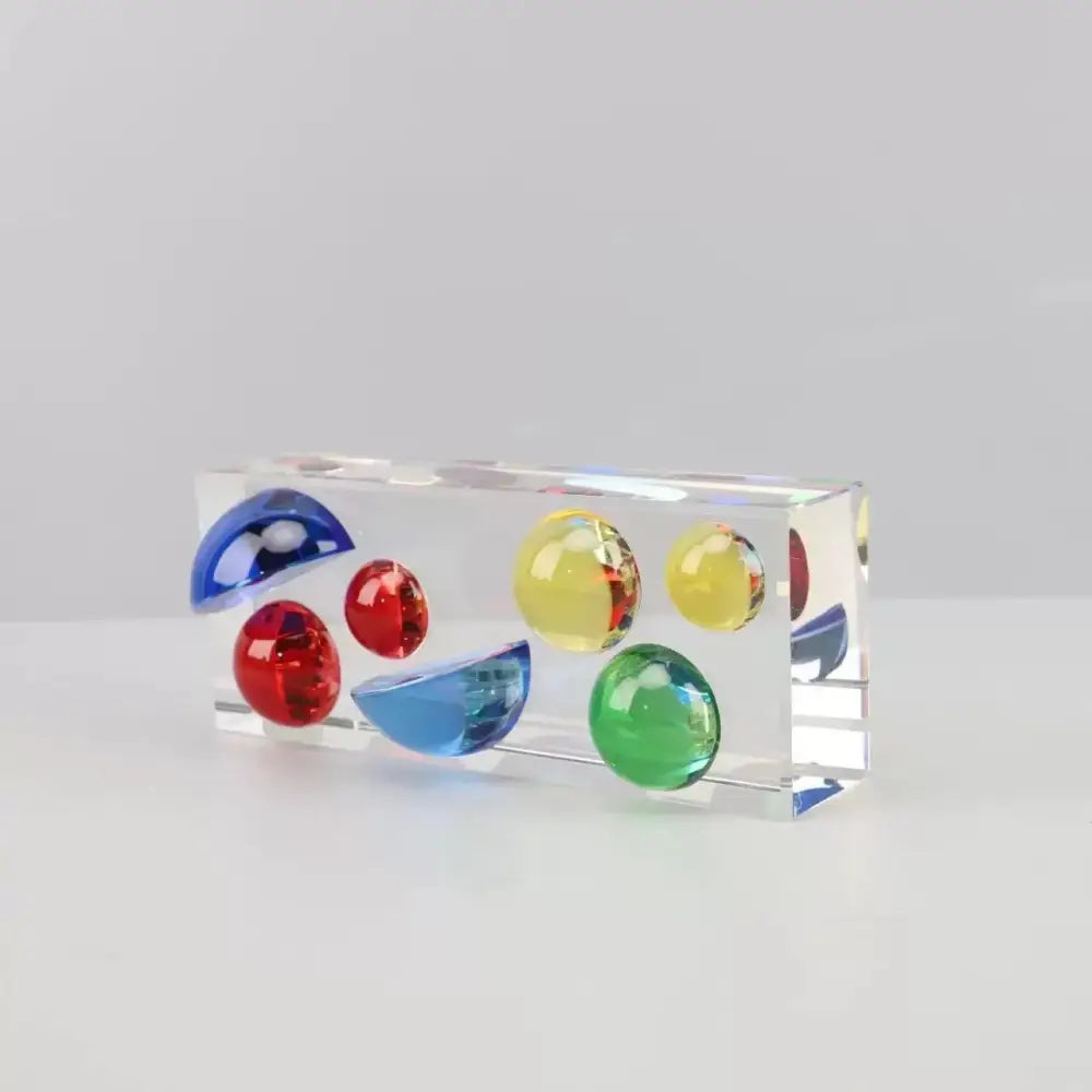 Modern colorful crystal sphere acrylic block living room ornament with glossy red blue yellow and green resin inlays