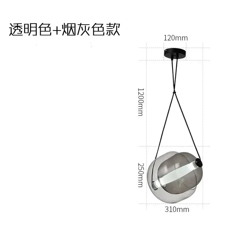 Modern colorful czech glass capsule pendant light with transparent smoky gray spherical design for dining room