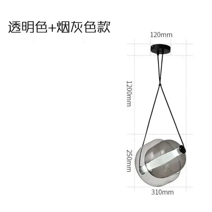 Modern colorful czech glass capsule pendant light with transparent smoky gray spherical design for dining room