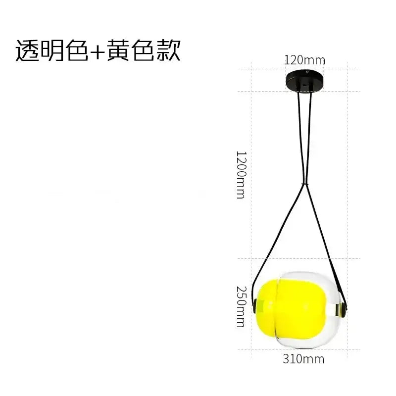 Modern colorful Czech glass capsule pendant light with vibrant yellow interior and transparent globe for dining room