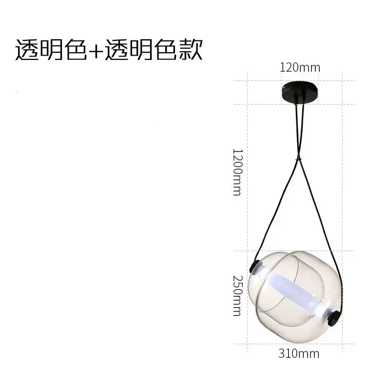 Transparent spherical capsule pendant light with black cords and colorful led for modern dining room lighting