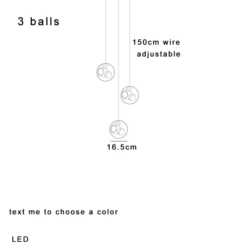 Adjustable modern colorful glass ball pendant light with three 16.5cm orbs on 150cm wires for dining room decorbites