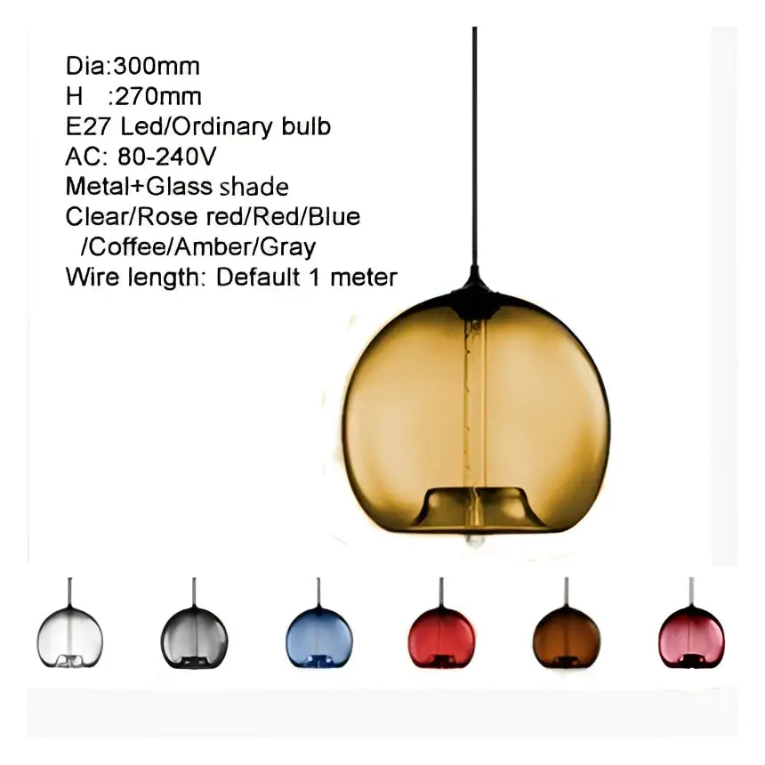 Amber-colored glass bowl pendant light with sleek metal fixture and e27 led bulb for kitchen dining decorbites pendant lights