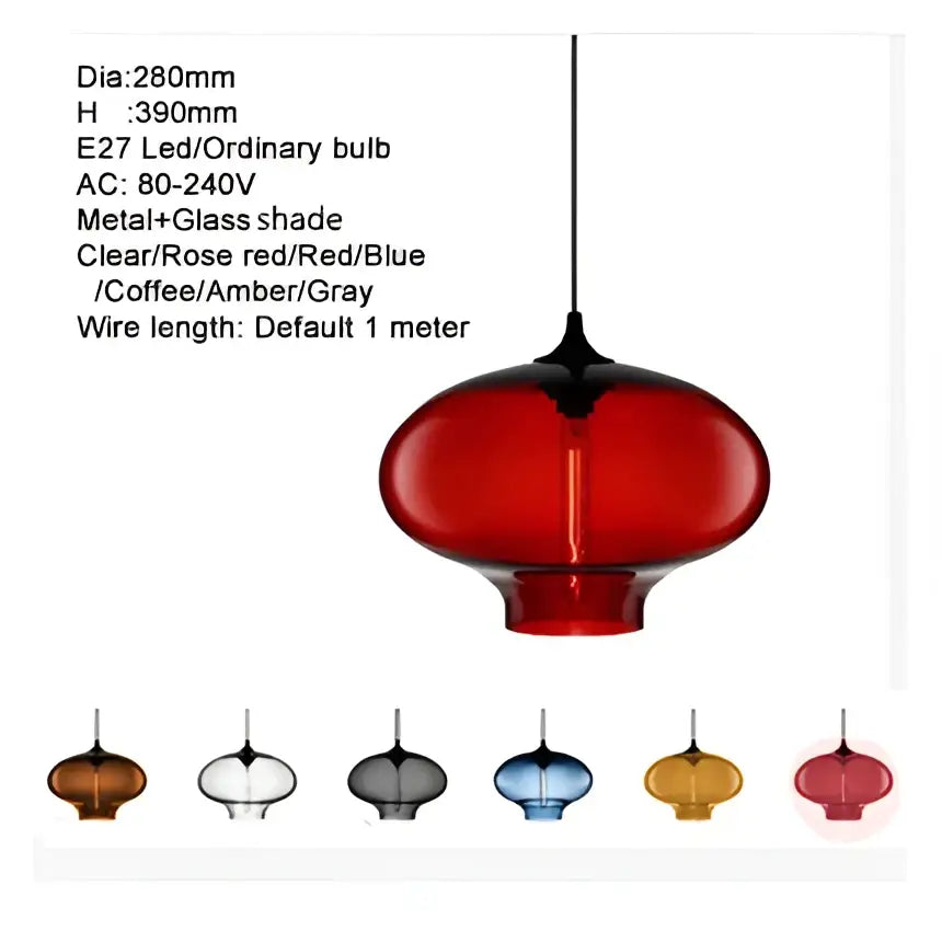 Red glass bowl pendant light with sleek rounded design and metallic shade from decorbites for kitchen dining room decor